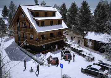 Budova Benecko Apartmány v Krkonoších v zimním období