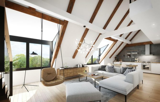 Jinonický Dvůr-pohled na obývací pokoj a kuchyni