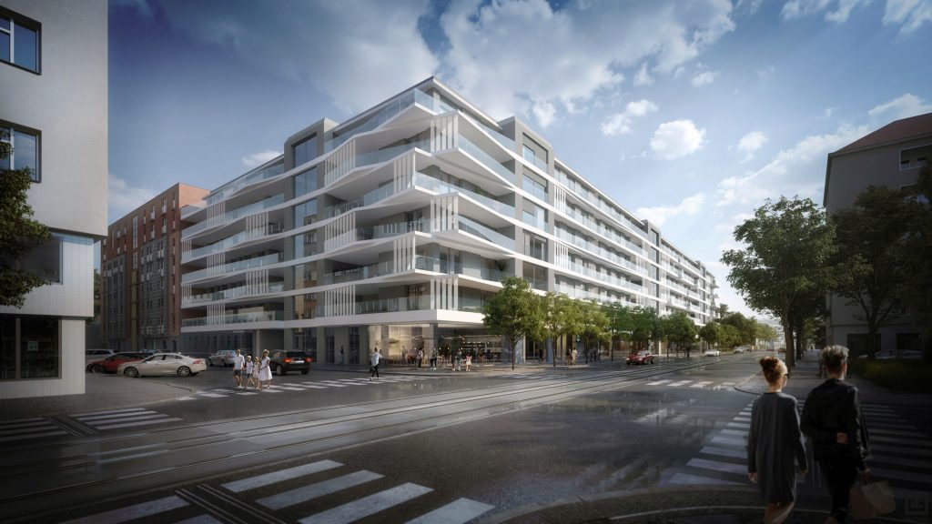 Budova v projektu Linea Pura v Praze Holešovicích