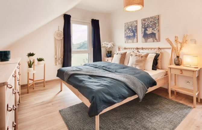 Útulná ložnice v projektu Park Nehvizdy II. v Nehvízdech