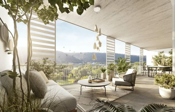 Zastřešená terasa v rezidenčním projektu Zahálka v Modřanech