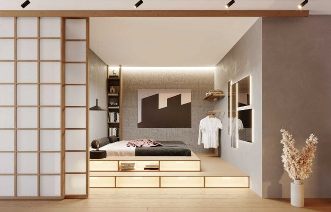 Moderní ložnice v rezidenčním projektu Zelené Kaskády v lokalitě Hostavice