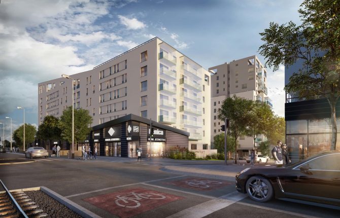 Pohled na byty z ulice v rezidenčním projektu Lappi Hloubětín ve Vysočanech