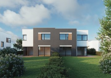Pohled ze zahrady na dům v rezidenčním projektu Nová Chýně v Chýni