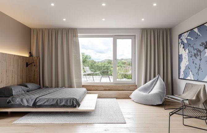 Útulná ložnice v rezidenčním projektu Villa Resort Beroun v Berouně