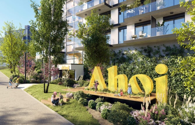 Vchod do bytového domu Vanguard Ahoj v Modřanech - 2